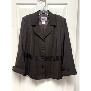 Plaza South Woman Brown Stripe Texture Blazer Plus Size 16W Tailored Jacket